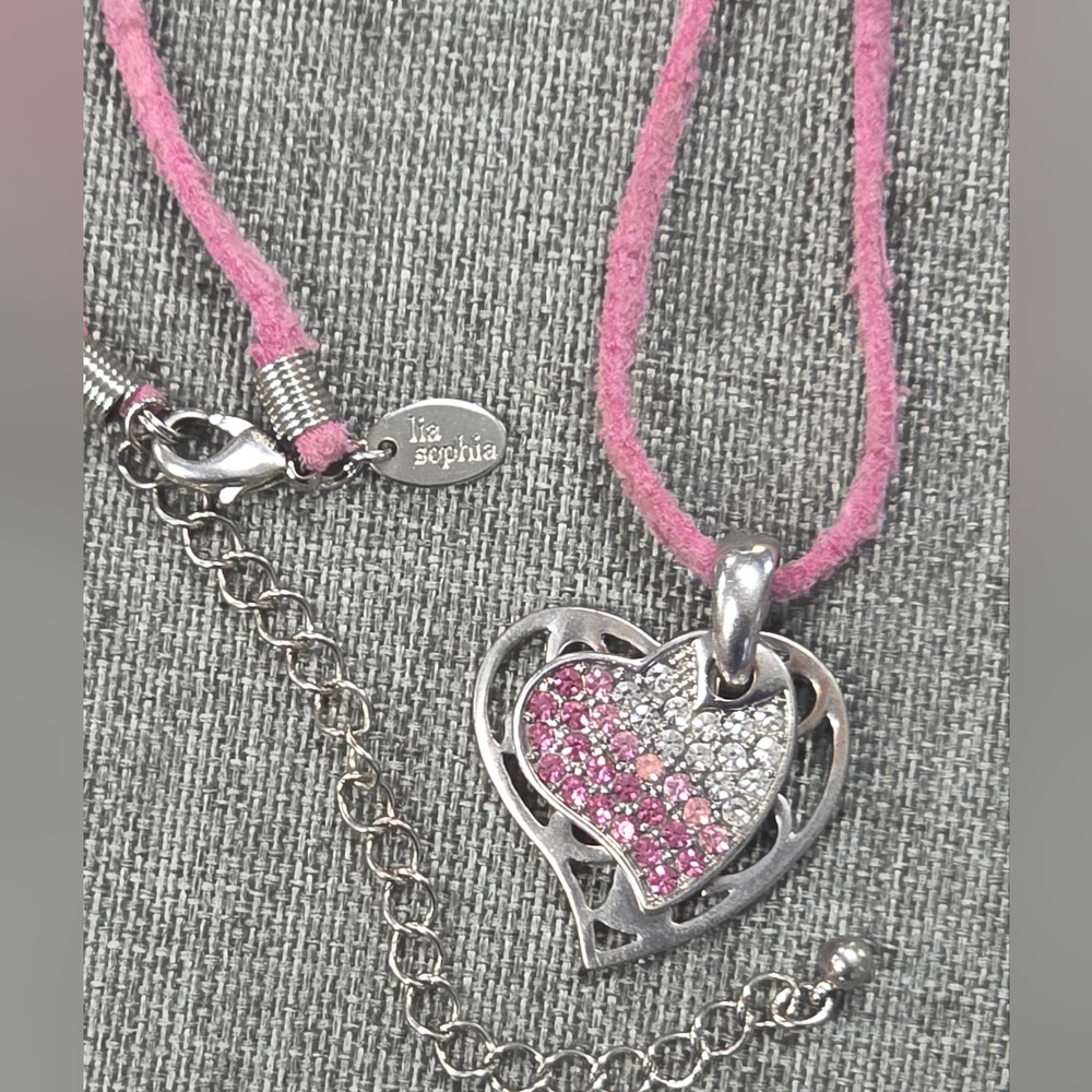 Lia Sophia Pink Suede Cord Heart Necklace